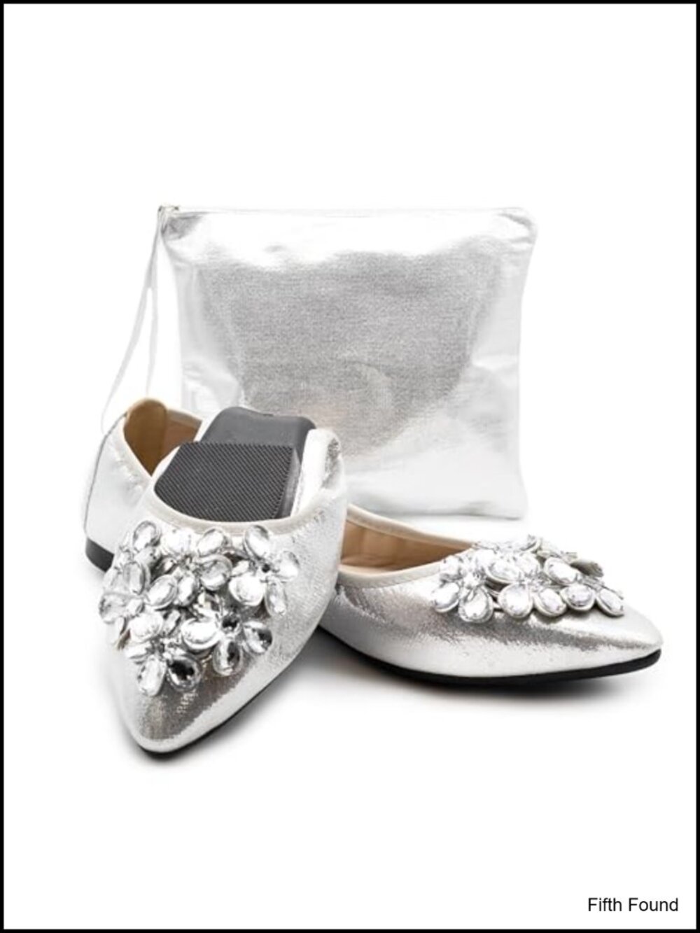 Silky Toes Foldable Flats Rhinestone Pointed Toe Comfortable Wedding Shoes